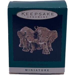 1996 Hallmark Keepsake African Elephants Miniature Christmas Ornament in Box